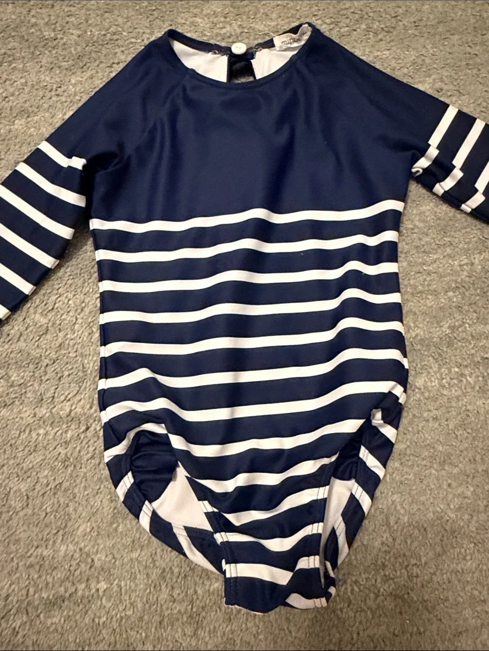Minnow Navy and White Striped Kids One-Piece Swimwear